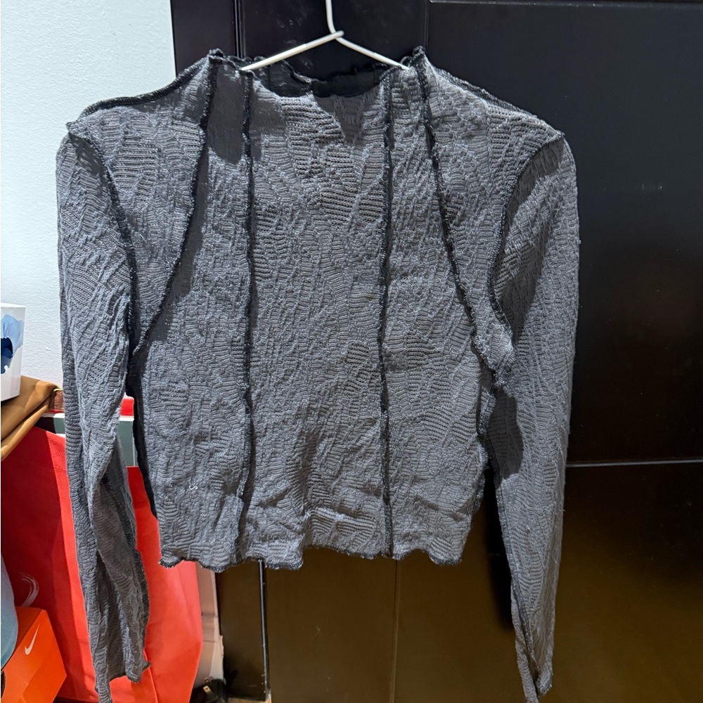 Sheer Textured Long Sleeve Top